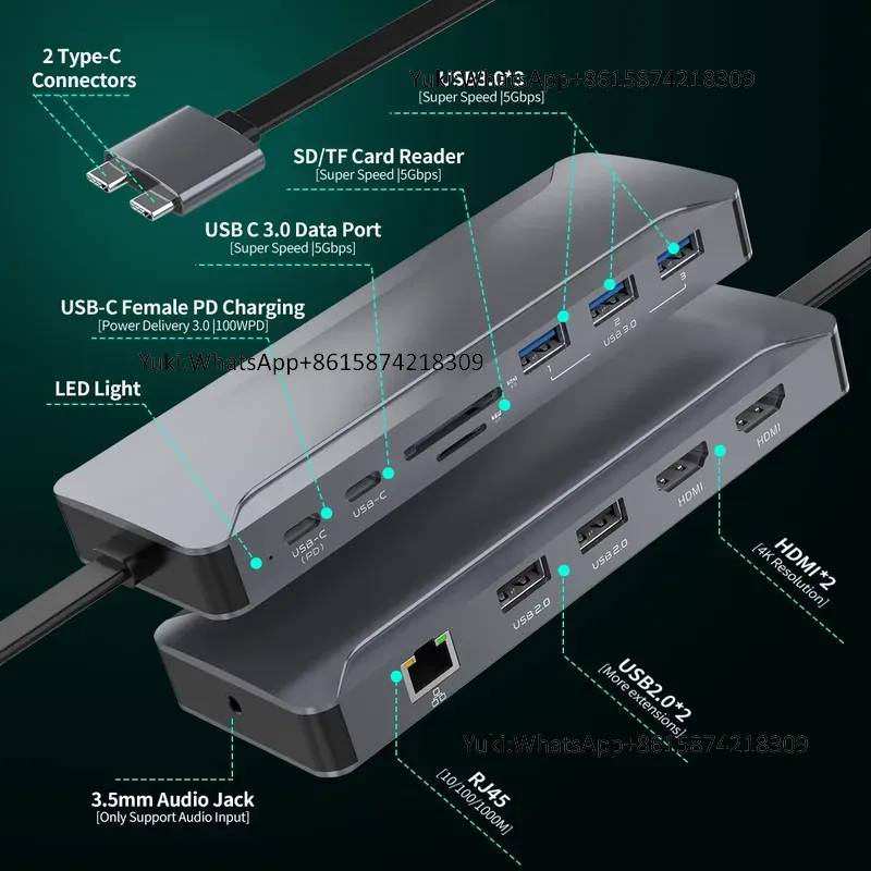 Usb Hub - محطة إرساء USB C مزدوجة الشاشة