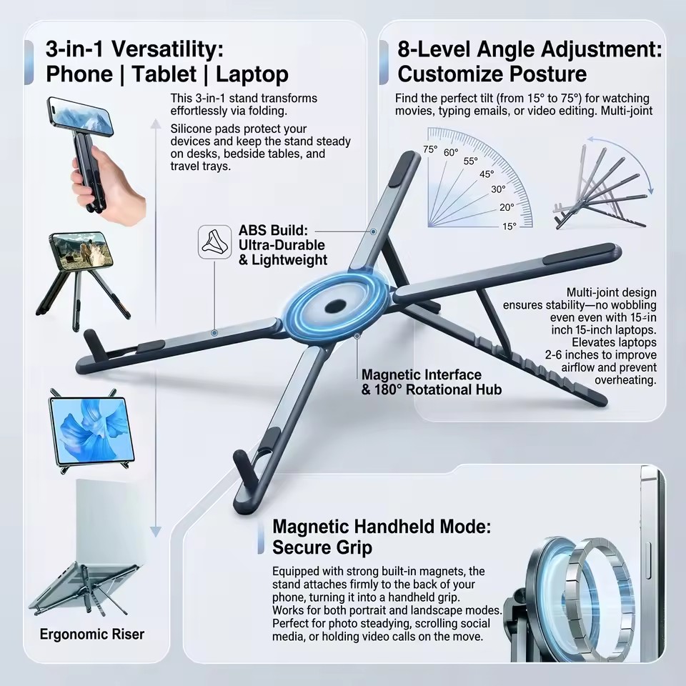 Laptop Stand - حامل هاتف مغناطيسي محمول وعصا سيلفي